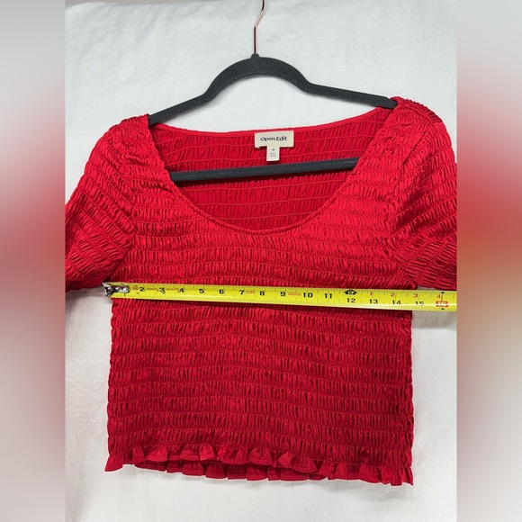 Open Edit Womens Red Smocked Long Sleeve Crop Top Shirt Size M - Picture 4 of 7
